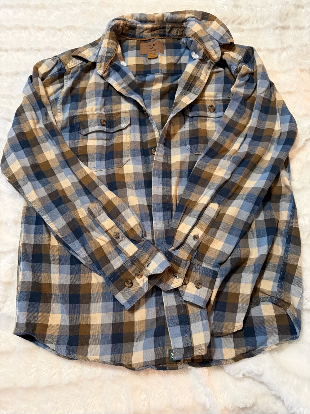 Outdoor Life Blue, Brown & White Plaid Button-Down Shirt